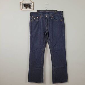 Vtg Y2K True Religion Ricky Dark Wash Jeans Sz 38x34 Distressed Flap Pocket USA